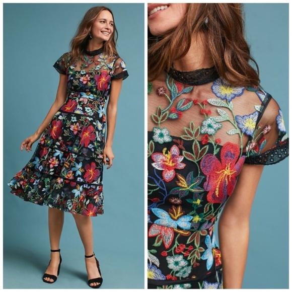 anthropologie black embroidered dress